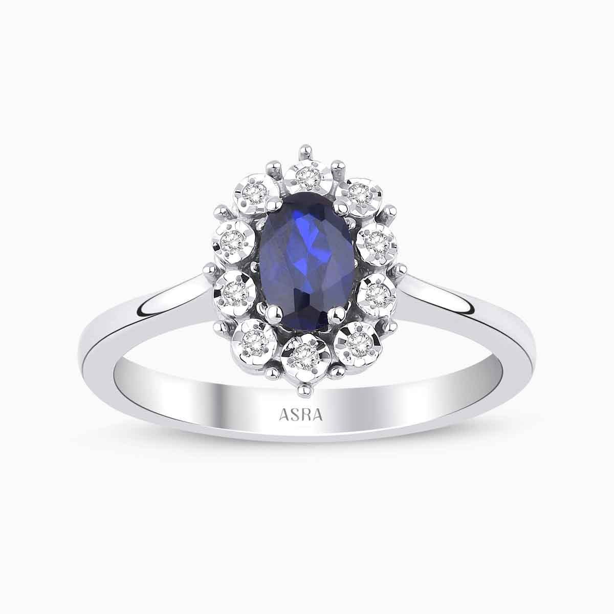 0.65 Karat Pırlanta Oval Safir Yüzük