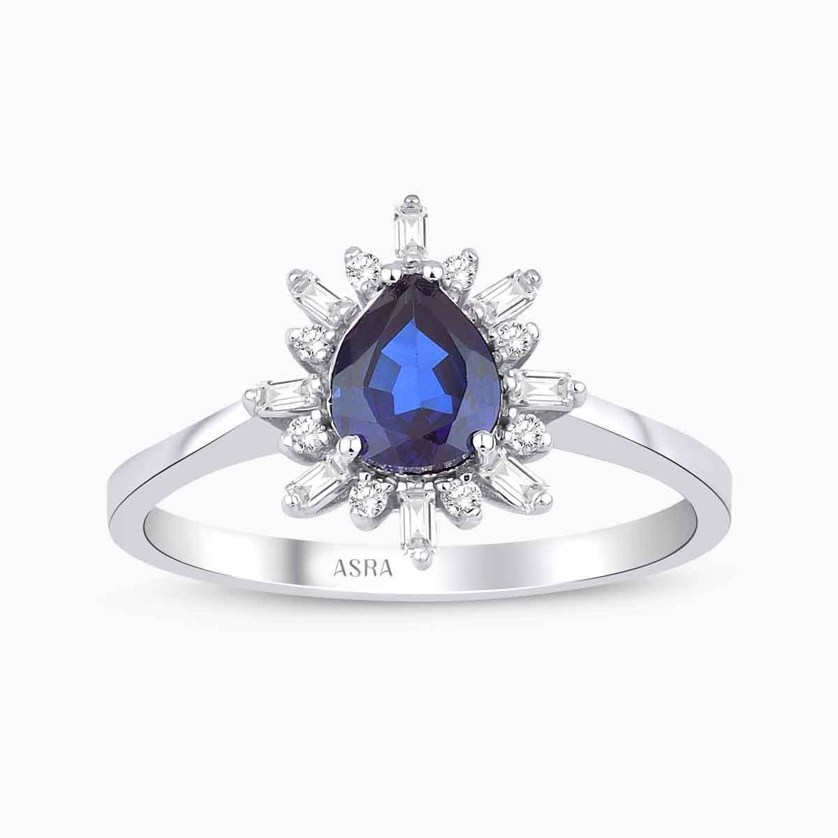 0.91 Karat Pırlanta Damla Safir Yüzük