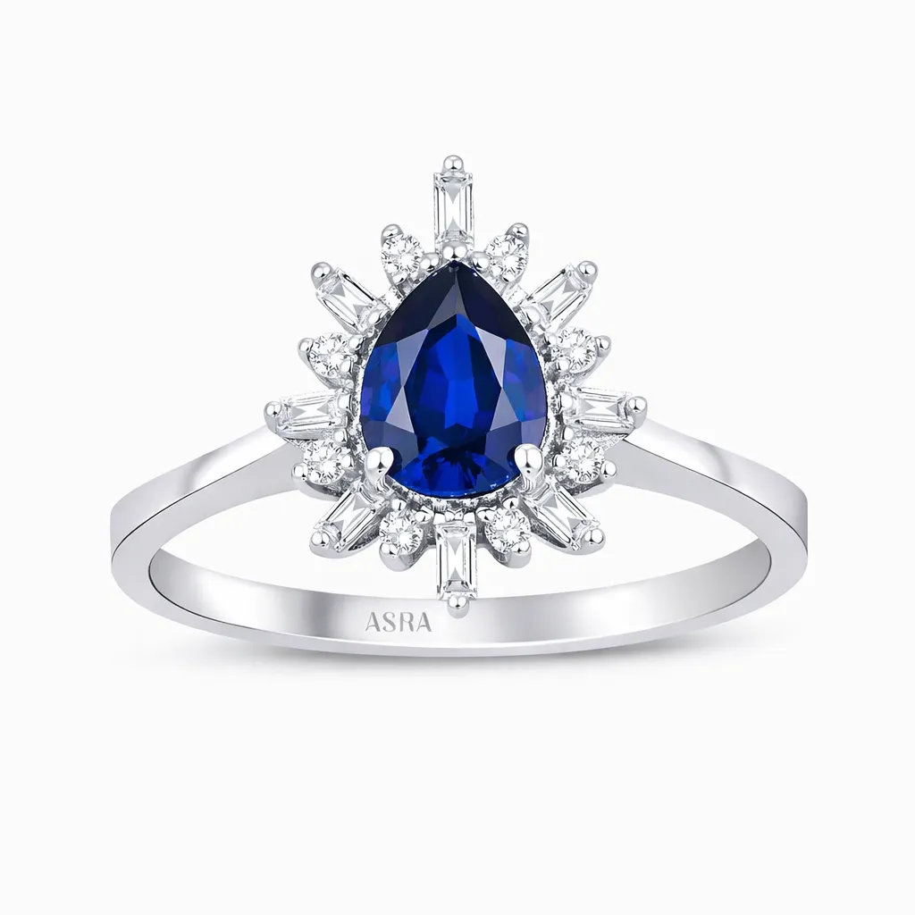 0.91 Karat Pırlanta Damla Safir Yüzük