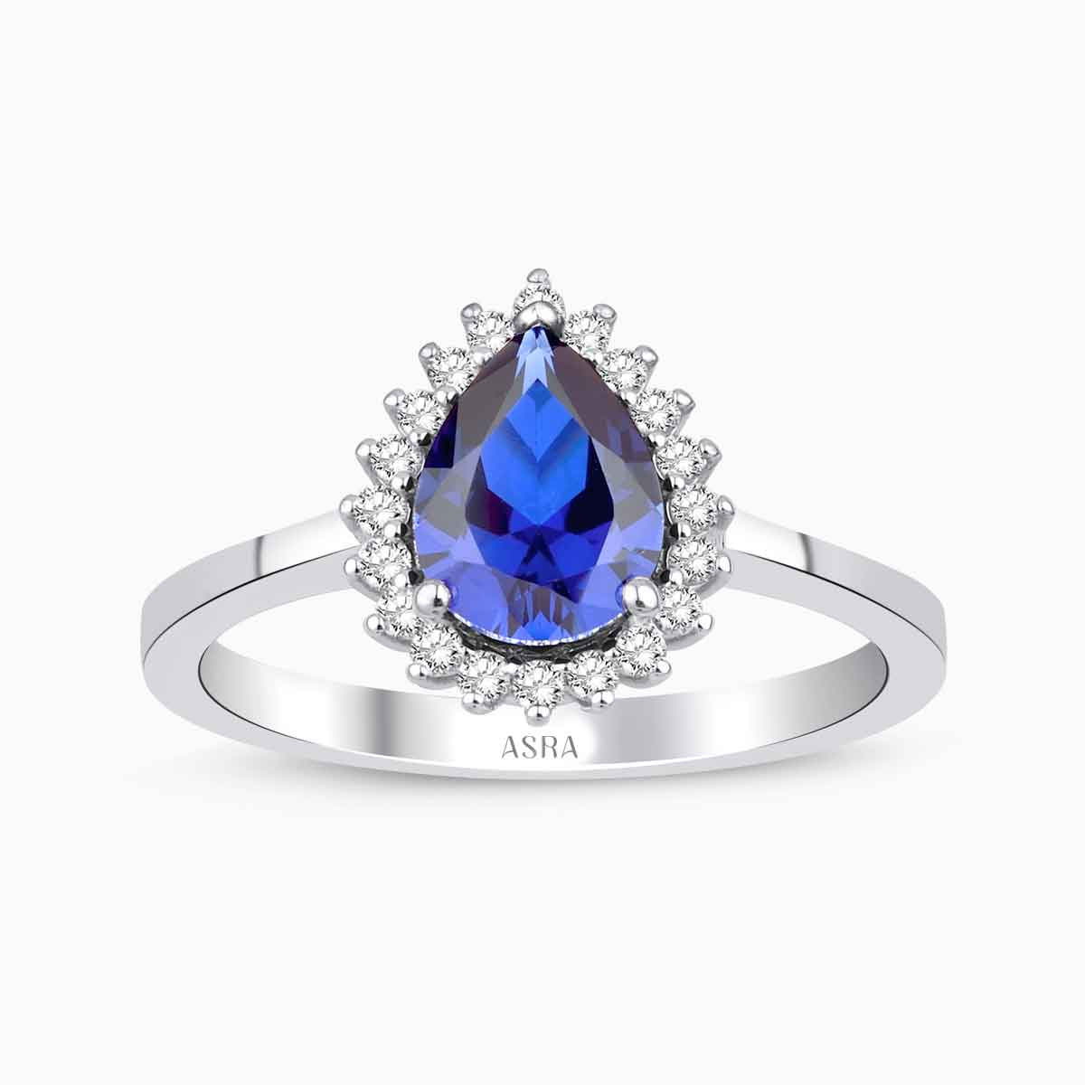 1.42 Karat Pırlanta Damla Safir Yüzük