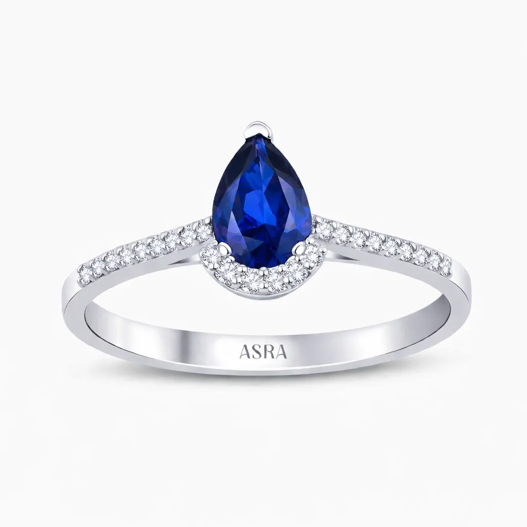 0.54 Karat Pırlanta Damla Safir Yüzük