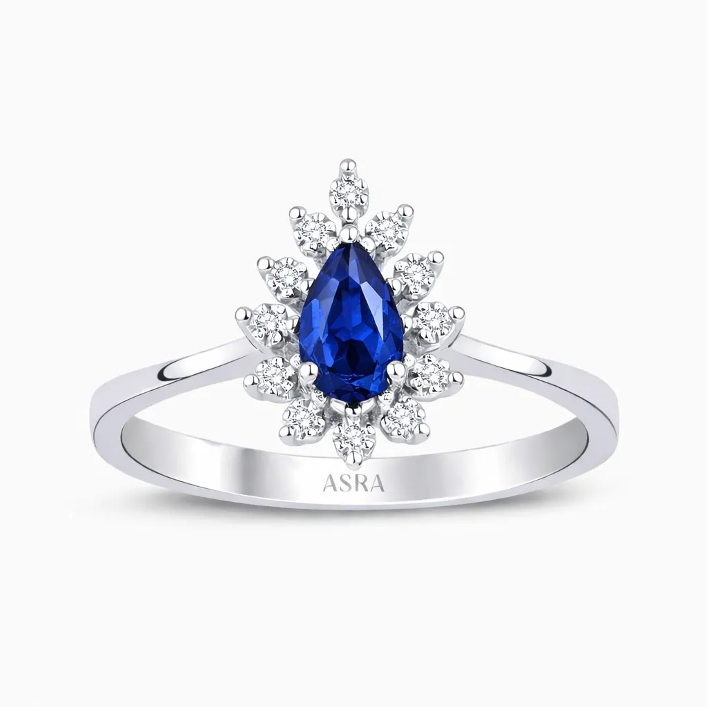 0.31 Karat Pırlanta Damla Safir Yüzük