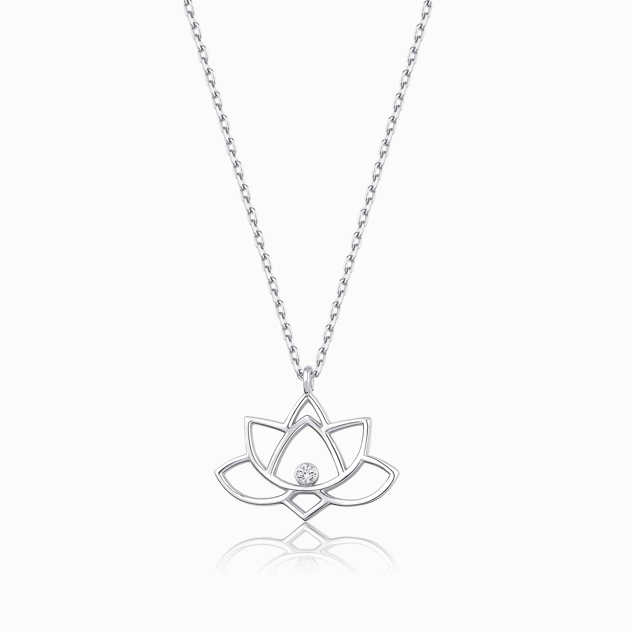0.01 Karat Pırlanta Gümüş Lotus Çiçeği Kolye