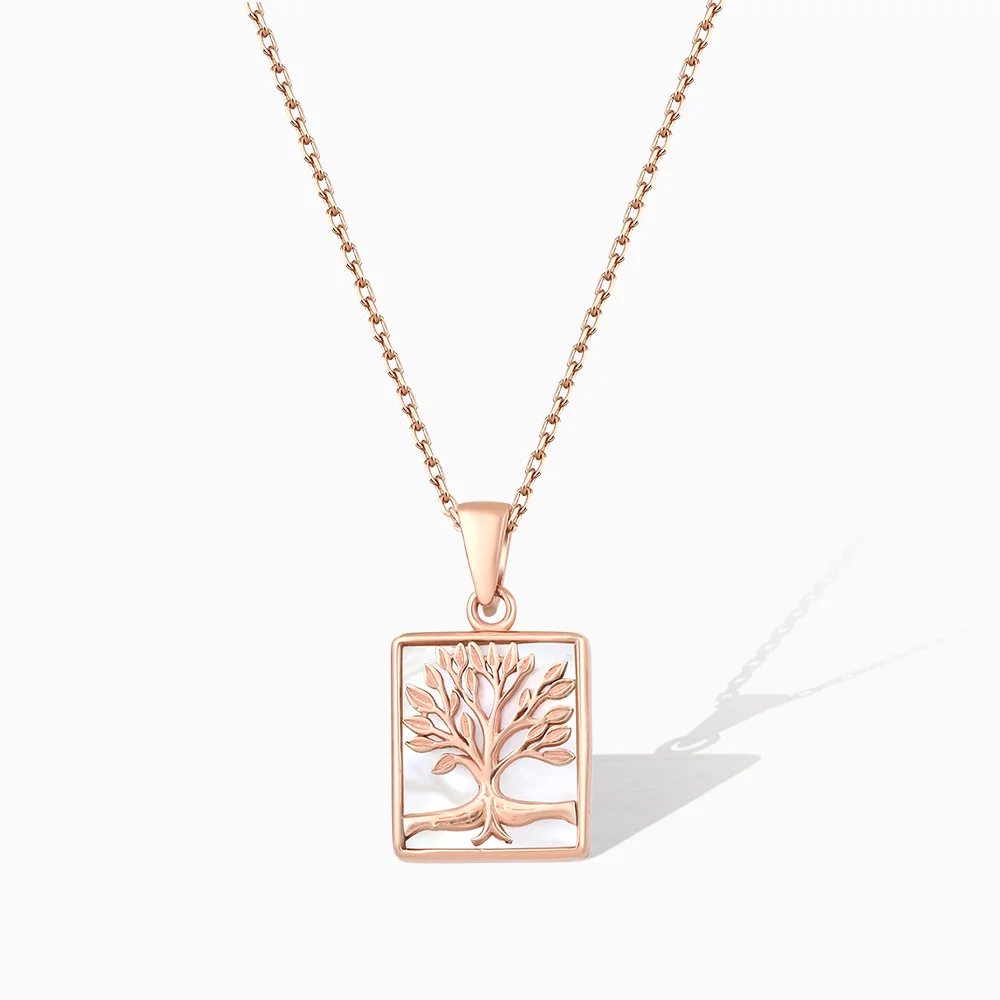 0.01 Karat Çift Yönlü Hayat Ağacı Sedefli Rose Gold Gümüş Kolye