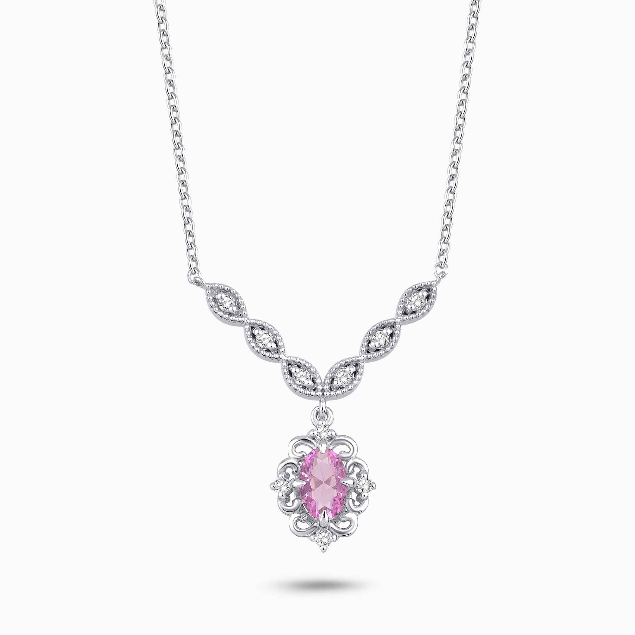 0.58 Karat Pırlanta Pembe Safir Kolye