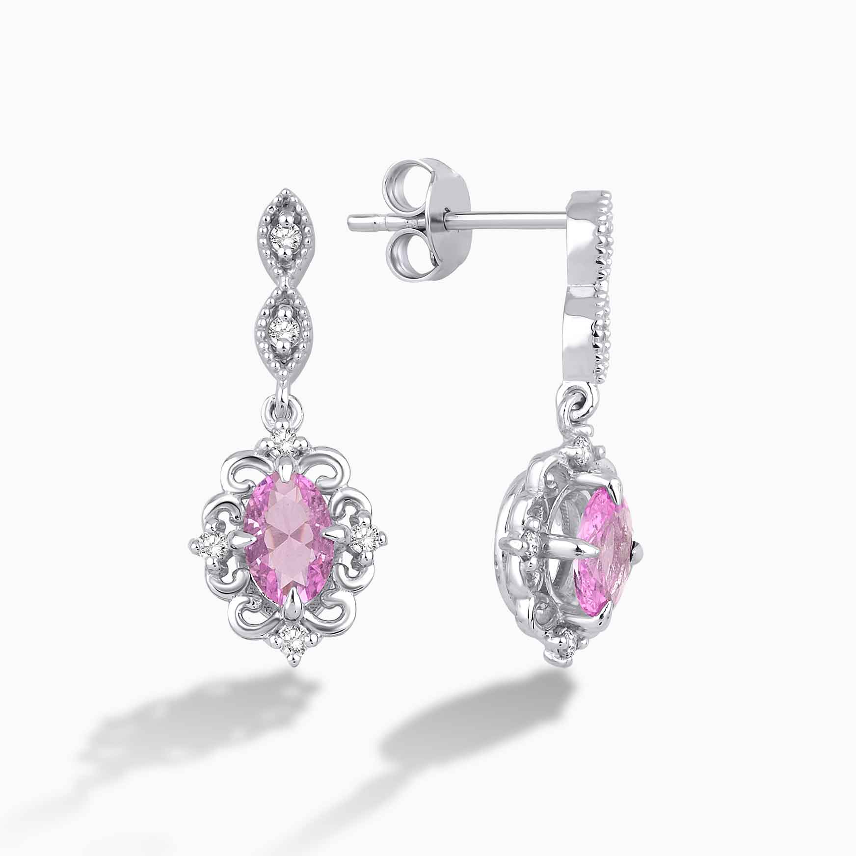 1.09 Karat Pırlanta Pembe Safir Küpe