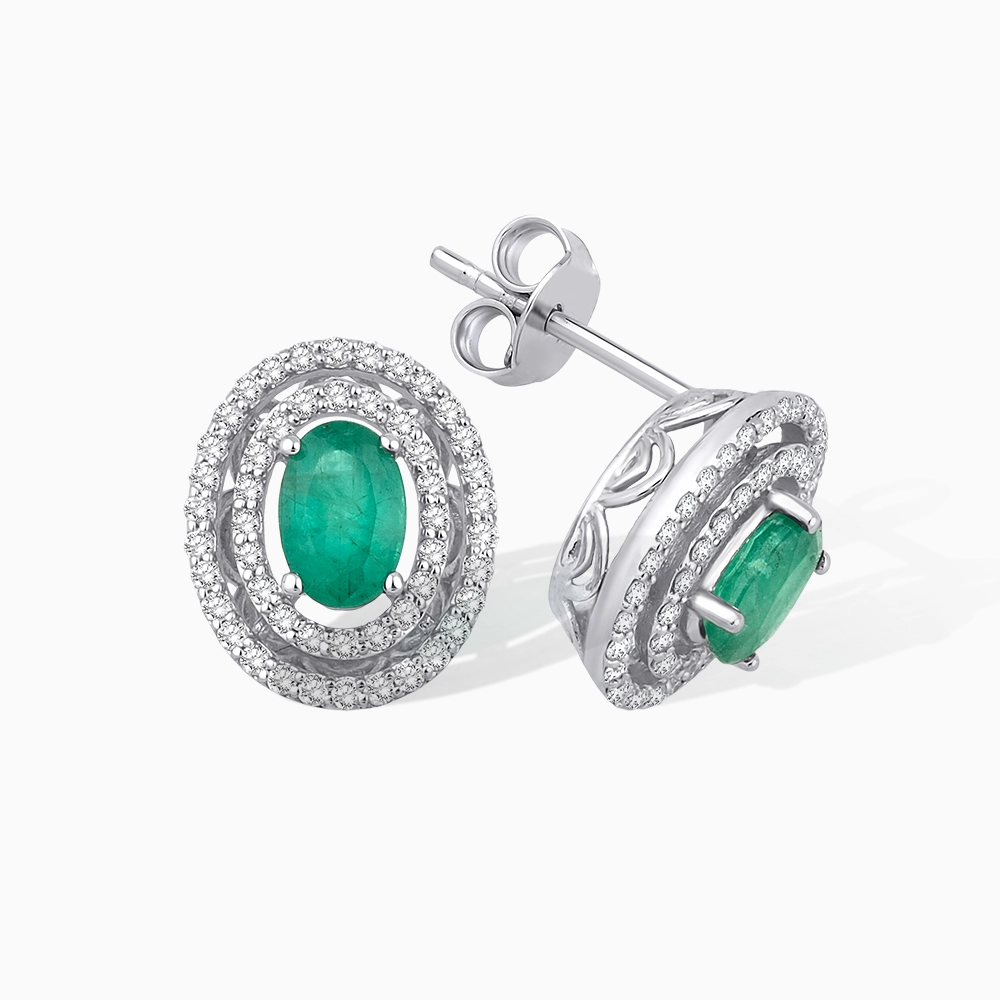 1.24 Karat Pırlanta Zümrüt Küpe