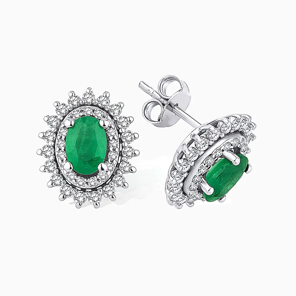 1.44 Karat Pırlanta Zümrüt Küpe