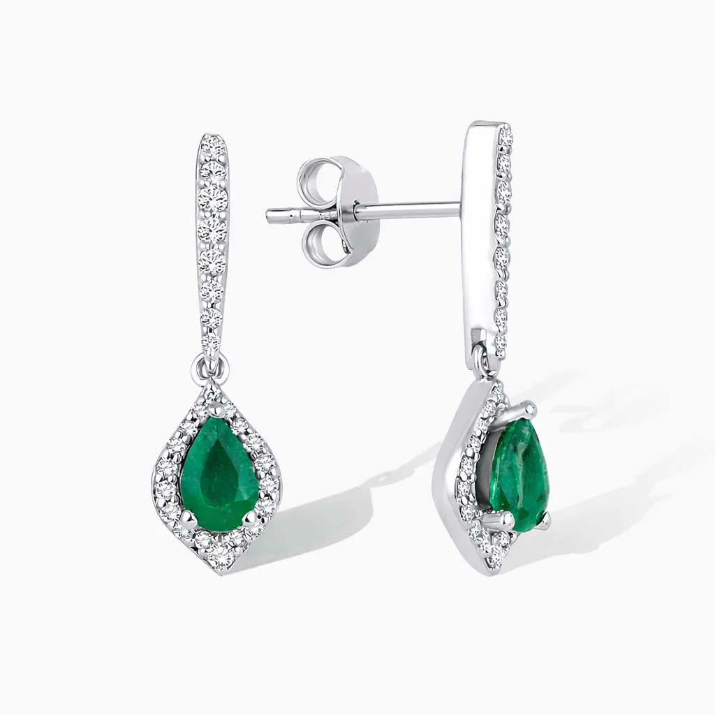 1.02 Karat Pırlanta Zümrüt Küpe