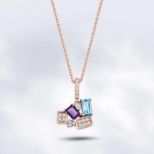 0.73 Karat Pırlanta Alara Blue Topaz Ametist Kolye