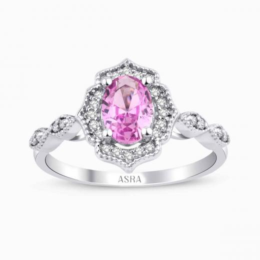 1.03 Karat Pırlanta Pembe Safir Yüzük