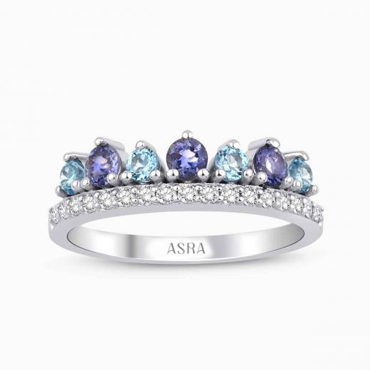 0.83 Karat Pırlanta Aura Blue Topaz Yüzük 