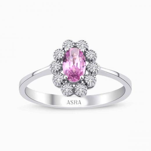 0.63 Karat Pırlanta Pembe Safir Yüzük