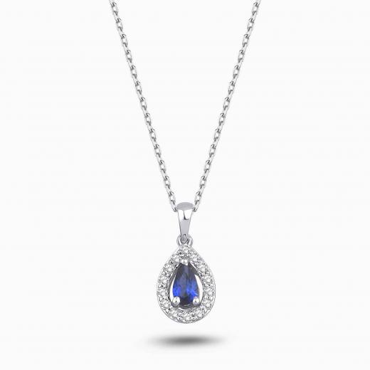 0.37 Karat Pırlanta Damla Safir Kolye
