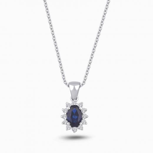 0.67 Karat Pırlanta Oval Safir Kolye
