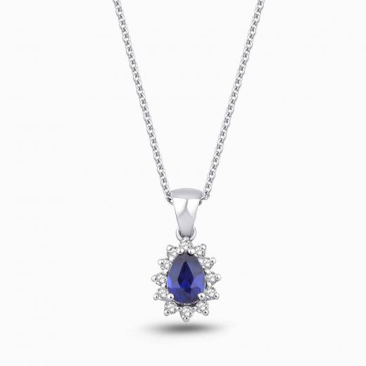 0.72 Karat Pırlanta Damla Safir Kolye