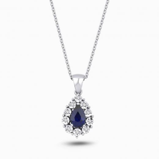 0.67 Karat Pırlanta Damla Safir Kolye