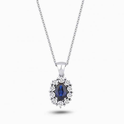 0.64 Karat Pırlanta Oval Safir Kolye