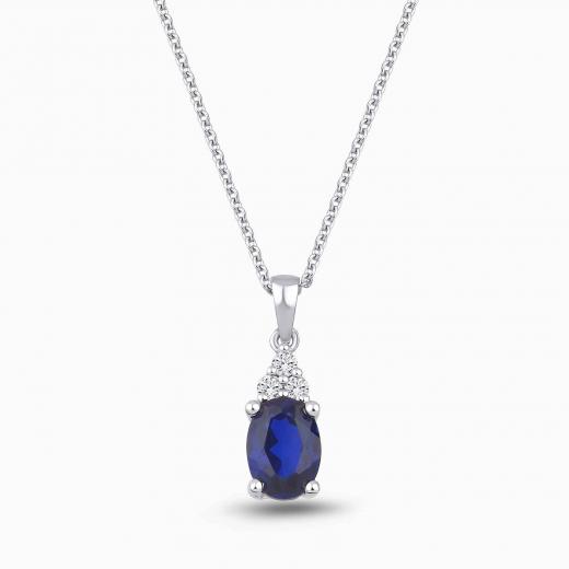 0.96 Karat Pırlanta Oval Safir Kolye