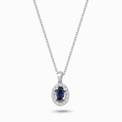 0.42 Karat Pırlanta Oval Safir Kolye