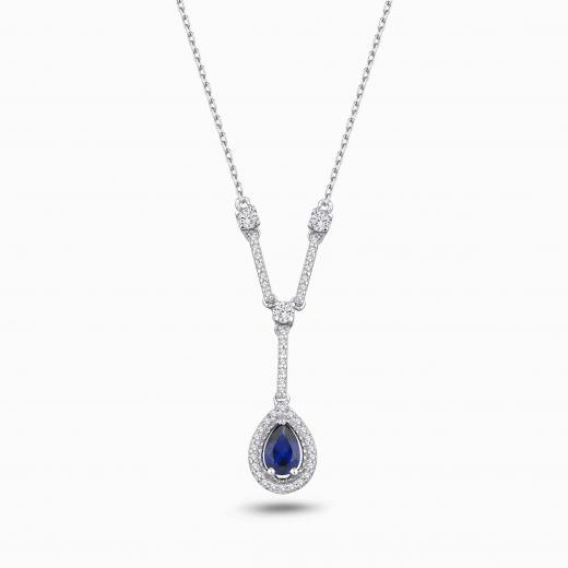 1.20 Karat Pırlanta Damla Safir Kolye
