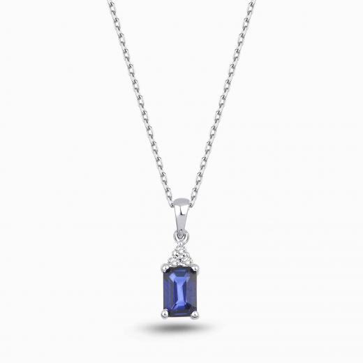 0.86 Karat Pırlanta Safir Kolye