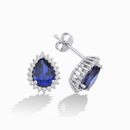2.84 Karat Pırlanta Damla Safir Küpe