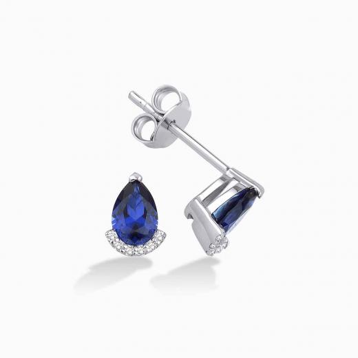 0.97 Karat Pırlanta Damla Safir Küpe