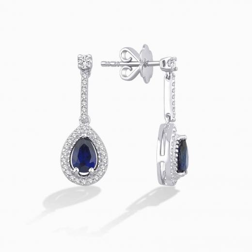 0.75 Karat Pırlanta Damla Safir Küpe