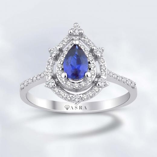 0.93 Karat Pırlanta Damla Safir Yüzük