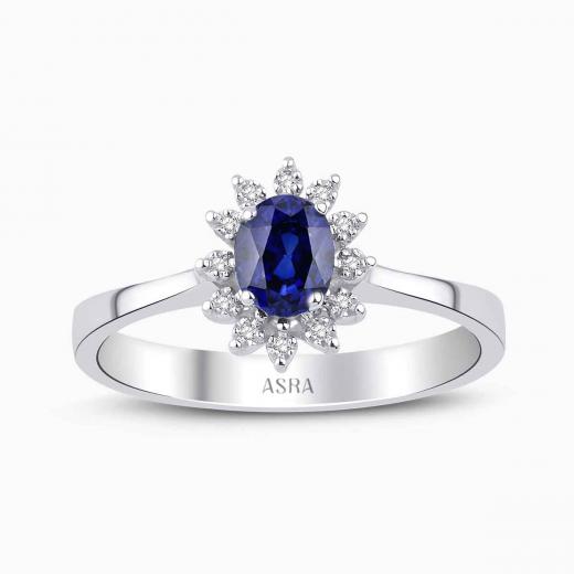 0.54 Karat Pırlanta Oval Safir Yüzük