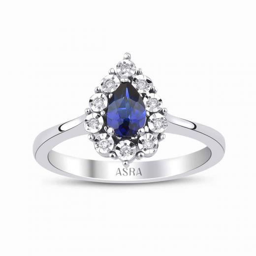 0.61 Karat Pırlanta Damla Safir Yüzük