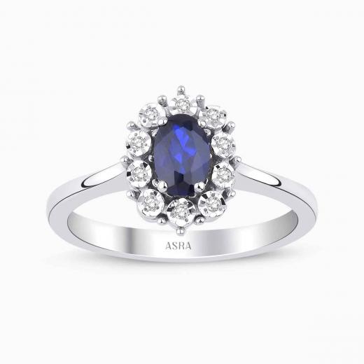 0.65 Karat Pırlanta Oval Safir Yüzük