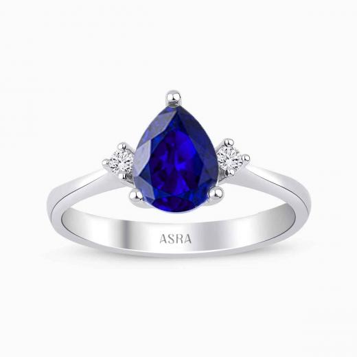 1.46 Karat Pırlanta Damla Safir Yüzük