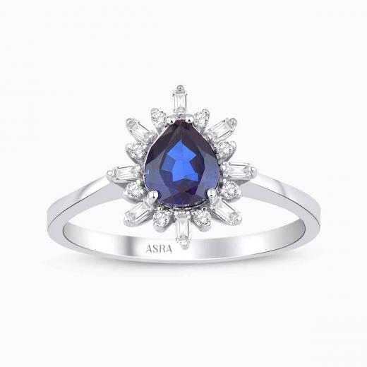 0.91 Karat Pırlanta Damla Safir Yüzük