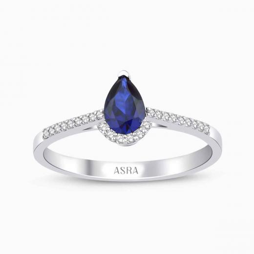 0.54 Karat Pırlanta Damla Safir Yüzük