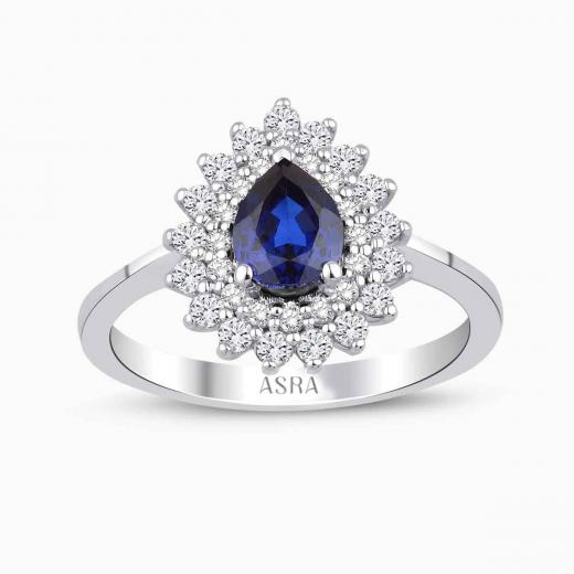 1.19 Karat Pırlanta Damla Safir Yüzük