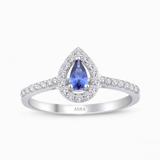 0.53 Karat Pırlanta Damla Safir Yüzük