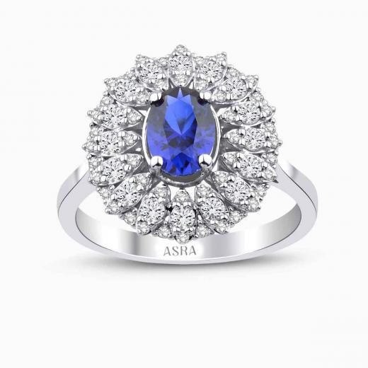 1.46 Karat Pırlanta Safir Yüzük