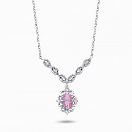 0.58 Karat Pırlanta Pembe Safir Kolye