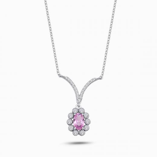 0.71 Karat Pırlanta Pembe Safir Kolye