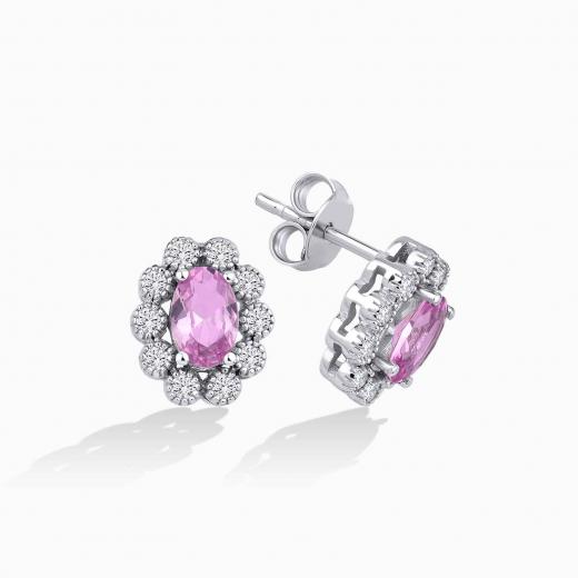 1.24 Karat Pırlanta Pembe Safir Küpe