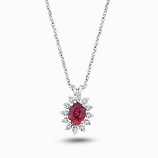 0.55 Karat Pırlanta Oval Yakut Kolye